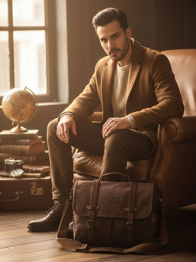 pánska taška cez rameno na notebook hnedá